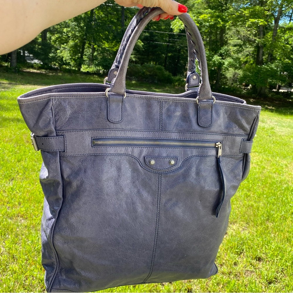 💎BALENCIAGA TOTE BAG PURPLE LEATHER MOTOCROSS HEXAGON CLASSIC ARENA LARGE TRAVEL - Picture 15 of 17